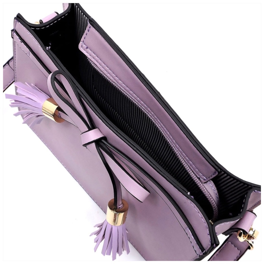 Bow Tassel Satchel Set Black - Picture 6 of 7